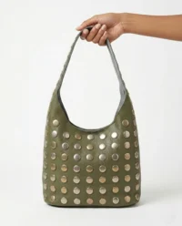 bolso hobo piel tachas verde