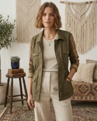 chaqueta verde boho model