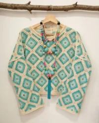 jersey crochet turquesa detalle