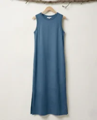 vestido largo azul saten