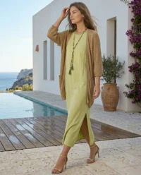 vestido largo verde saten model 2